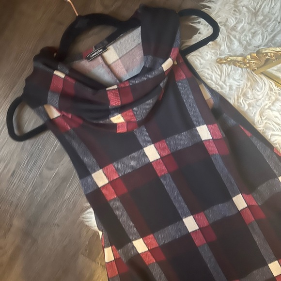 Small plaid boutique sleeveless dress cowl neck sweater Buffalo checkered - Picture 2 of 8